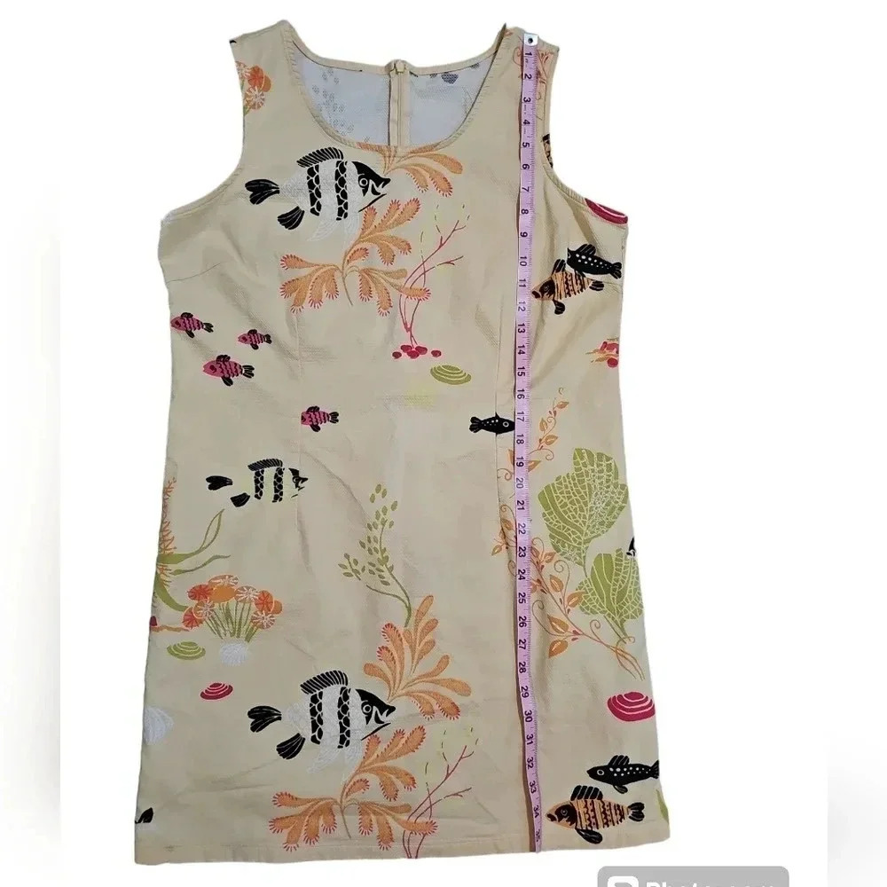 Vintage Tropical Fish Shift Dress Womens Large Yellow Sleeveless Mod Boho Beach - Picture 5 of 5
